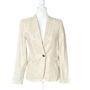 British Khaki One Button Woven Linen Structured Blazer Women's Size XS Light Tan